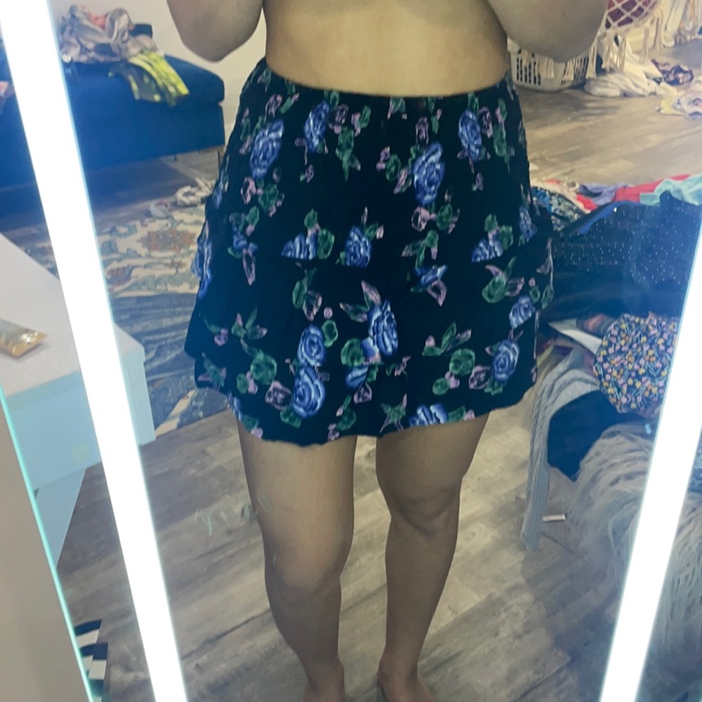 Target Size XS Black Skirt with Blue and Pink Flowers